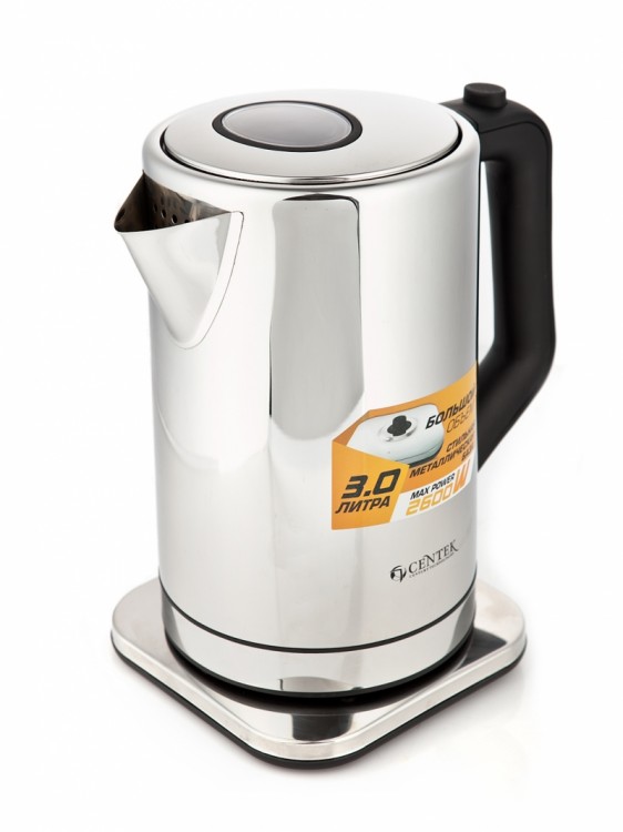 Чайник Centek CT-1046 M (сталь) 3.0л (!!!), 2600Вт, квадратная стальная база, открывание кнопкой