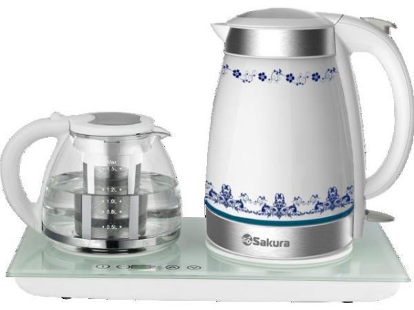 Набор для чая Sakura SA-2903С, 1850 2200Вт., чайн1,7л+завар1,5л  керам дисп